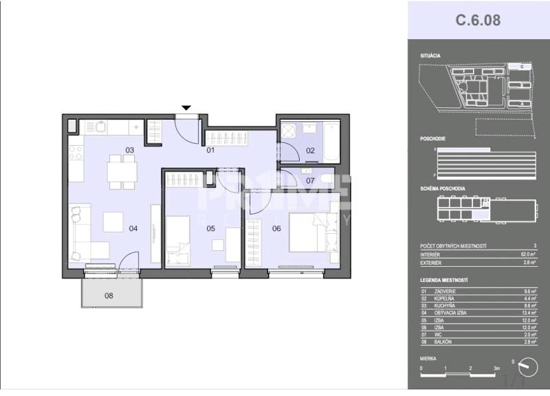 MODERNÝ 3i BYT, OVOCNÉ SADY, PARKING, KLÍMA, BALKÓN, Ivanská cesta