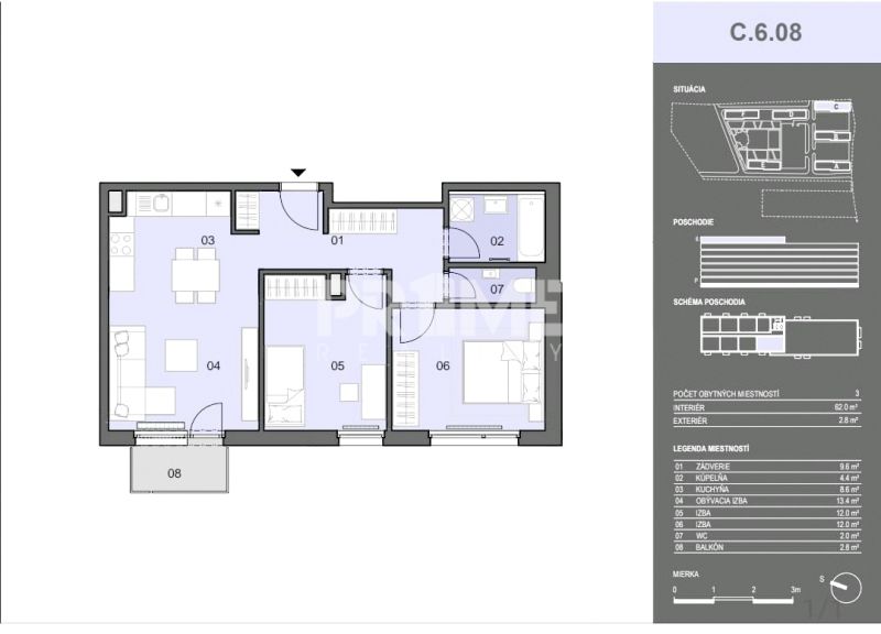MODERNÝ 3i BYT, OVOCNÉ SADY, PARKING, KLÍMA, BALKÓN, Ivanská cesta